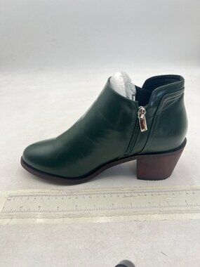 Green Women's Ankle Bootie Almond Toe Block Low Heel V Cut Side Zipper Shoes
